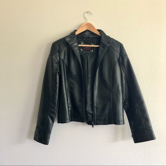Ega Emporio Jackets \u0026 Coats | Ega Emporio Women's Black Faux Leather Jacket with Short Standing Collar | Color: Black | Size: M | Pm-79145914's Closet